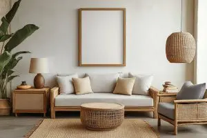Bright living room with neutral walls and minimalist décor, illustrating how to prepare your home for interior painting this spring