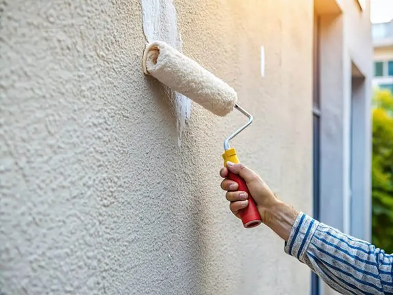 Painter applying exterior paint finish to a home's exterior wall in Rochester Hills