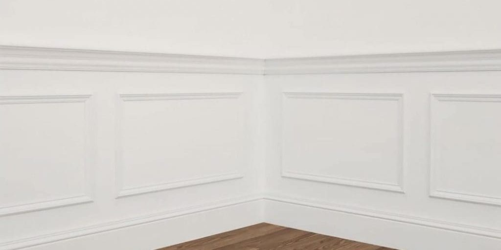 Freshly painted white interior trim and wall paneling in a finished room, showing clean lines and smooth results when you can you paint interior trim in cold weather conditions.